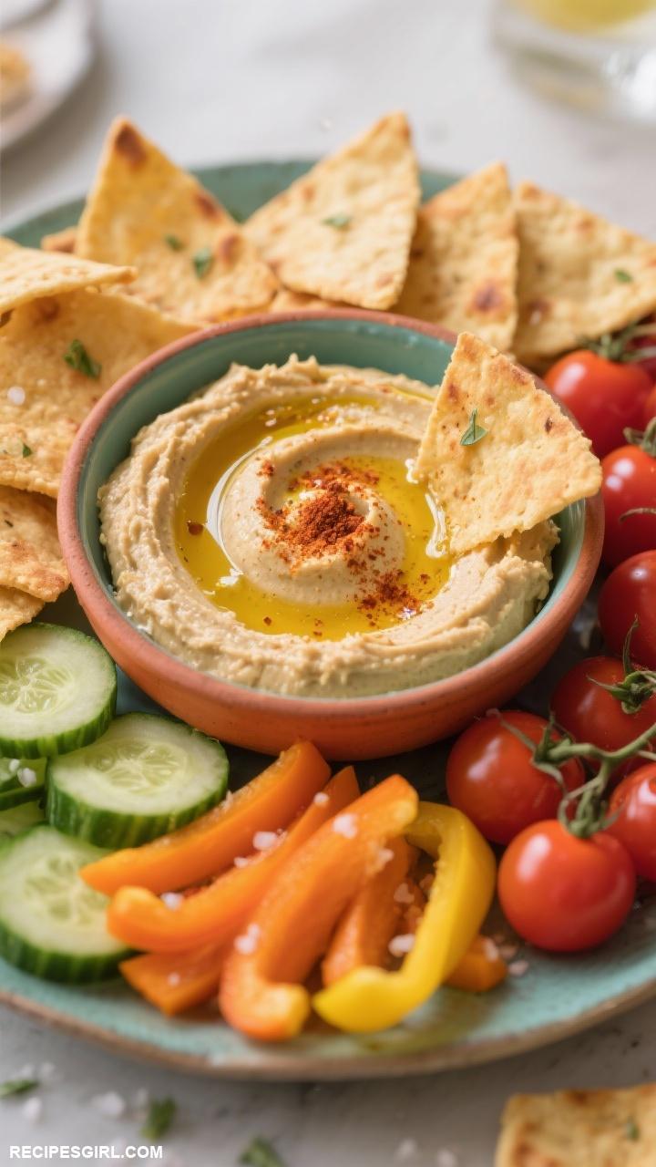 appetizer recipes Hummus Platter with Veggies and Pita Chips