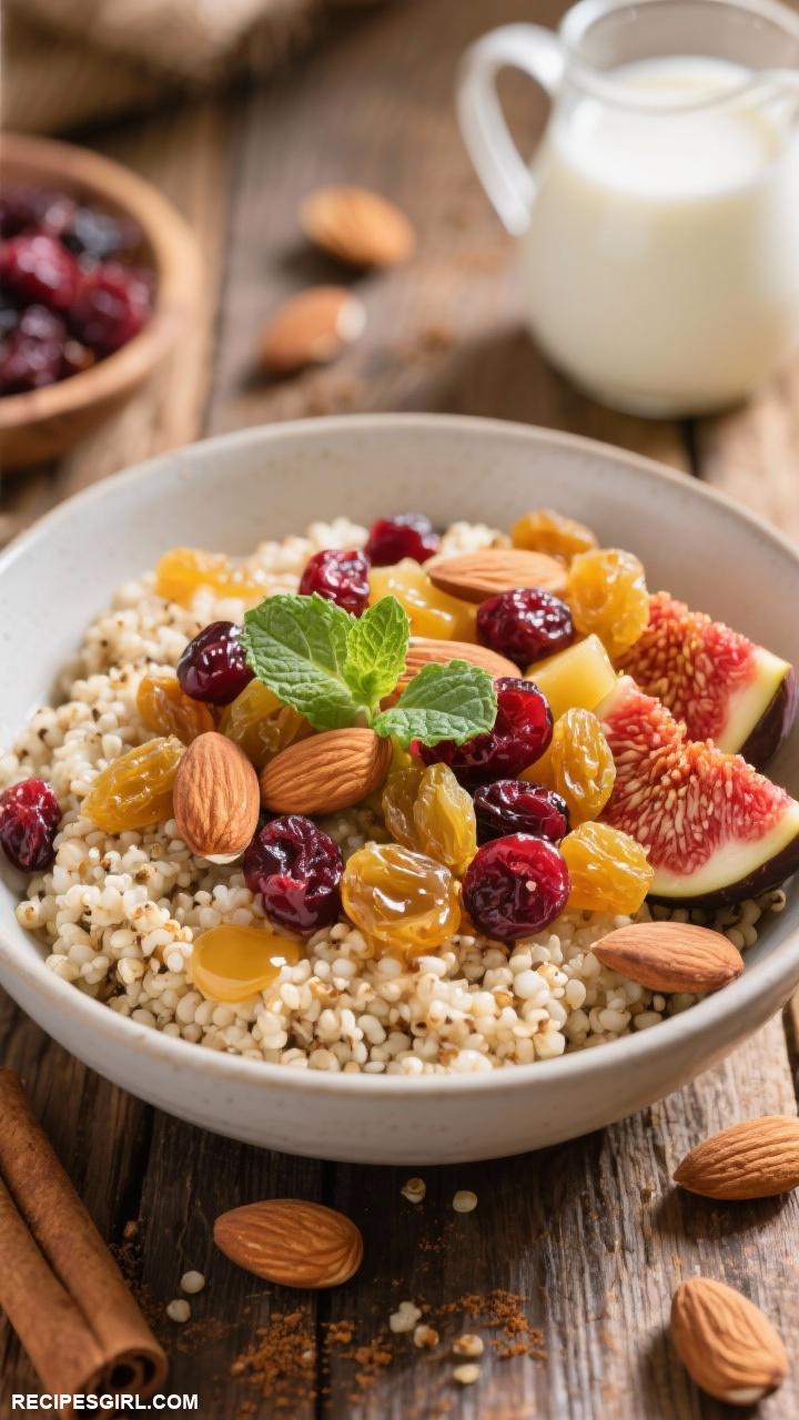 breakfast ideas Breakfast Quinoa with Almonds and Dried Fruits