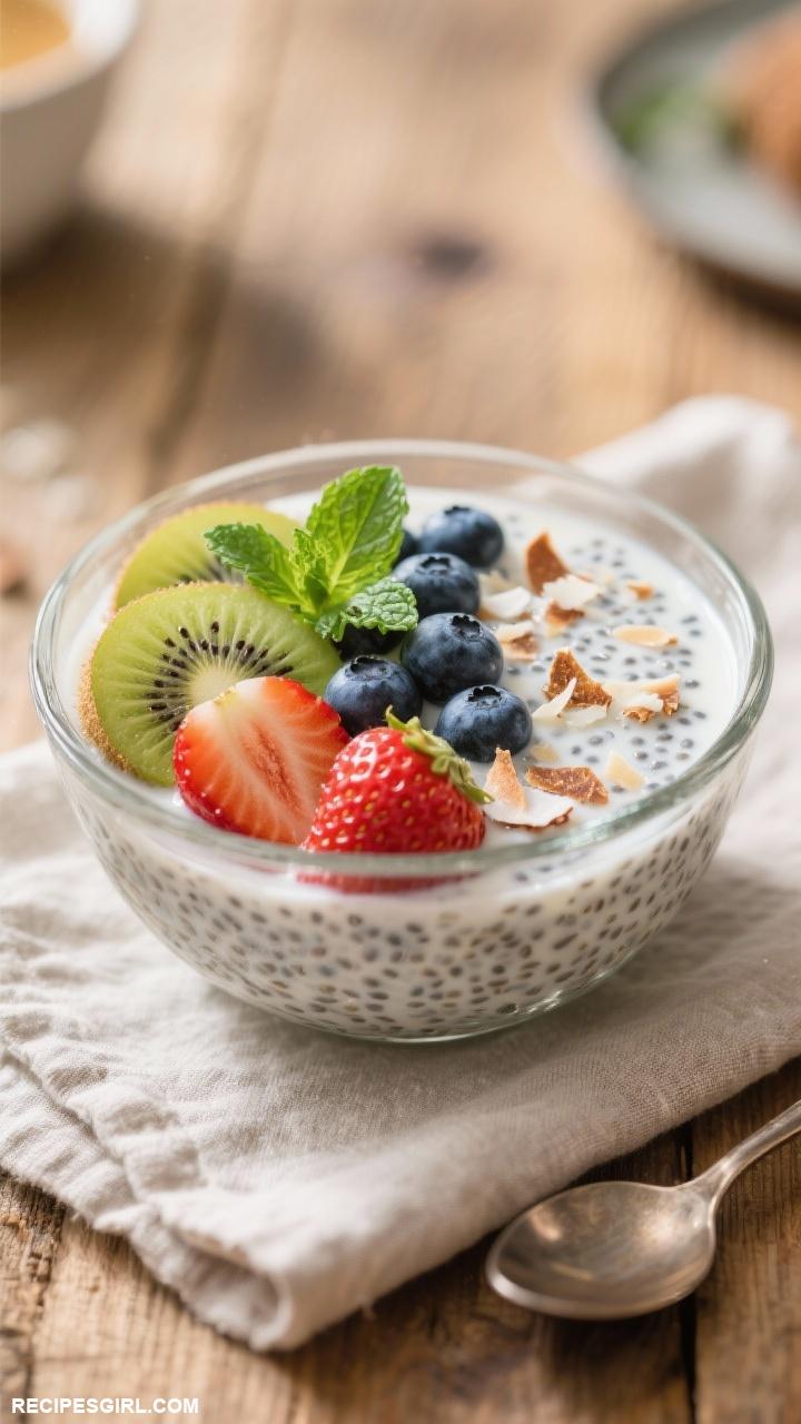 breakfast ideas Chia Seed Pudding with Coconut Milk and Fresh Fruit