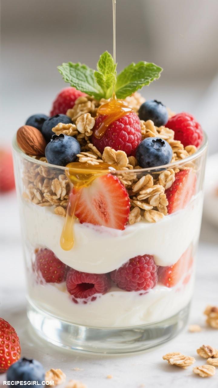 breakfast ideas Greek Yogurt Parfait with Granola and Nuts