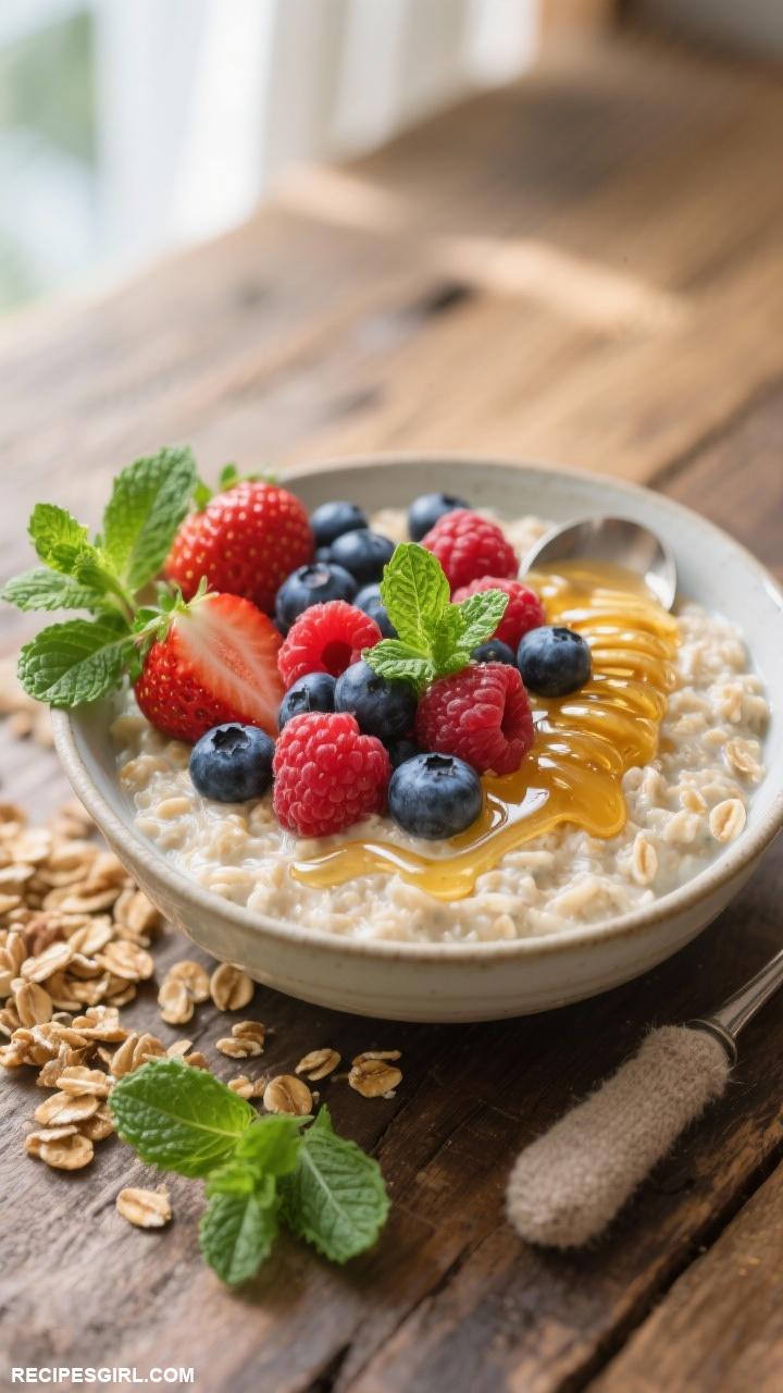 breakfast ideas Overnight Oats with Berries and Honey