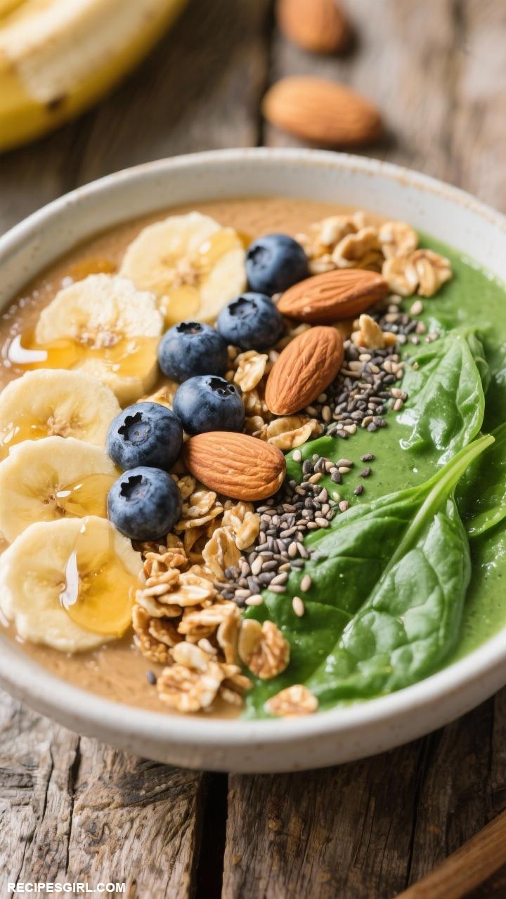 breakfast ideas Smoothie Bowl with Spinach Banana and Almond Butter