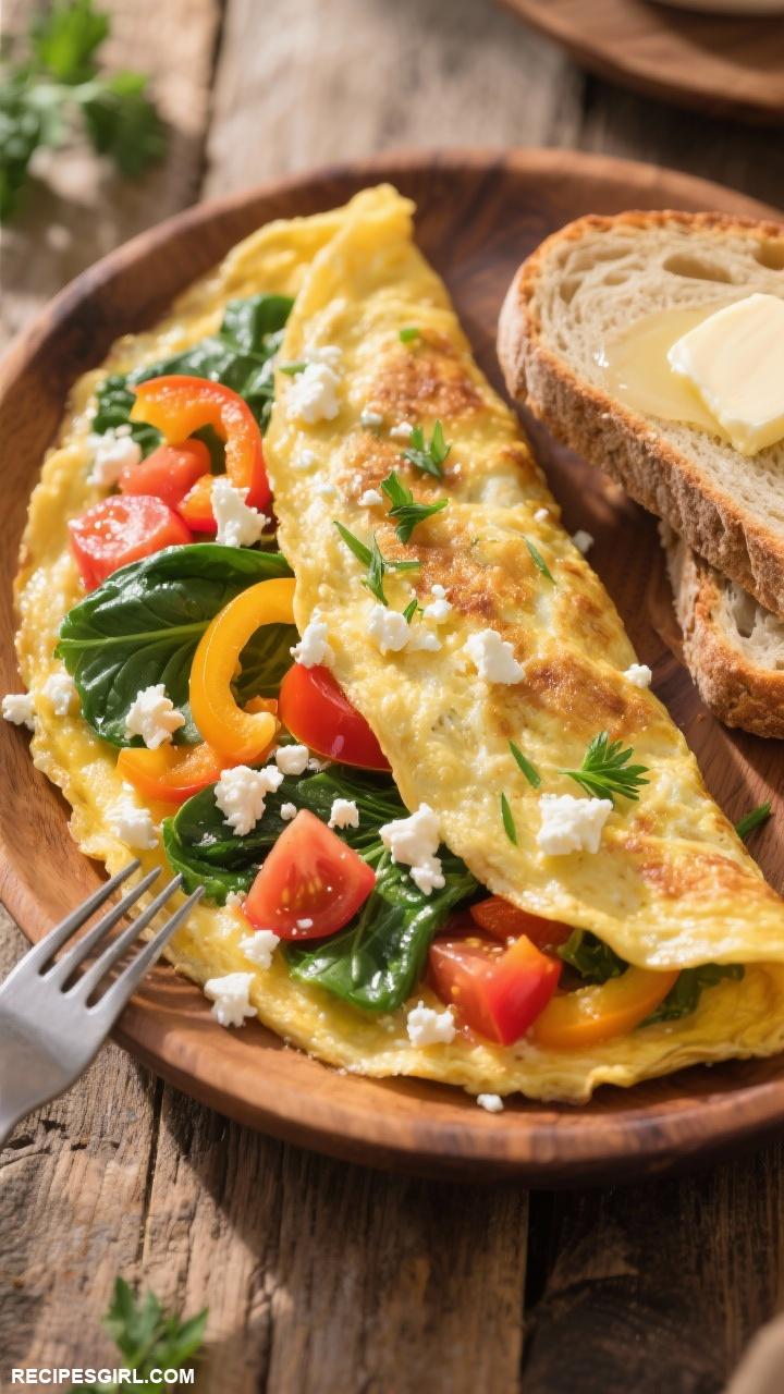 breakfast ideas Vegetable Omelette with Feta Cheese