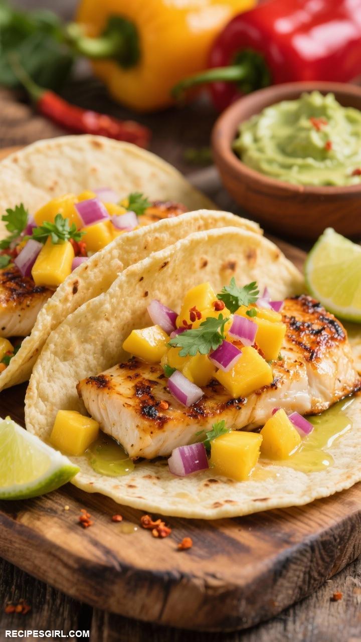 dinner ideas Tacos with Grilled Fish and Mango Salsa