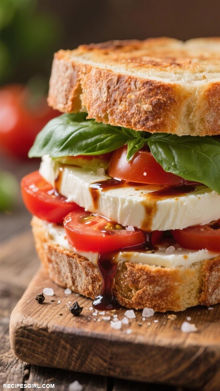 lunch ideas Caprese Sandwich with Fresh Mozzarella and Basil