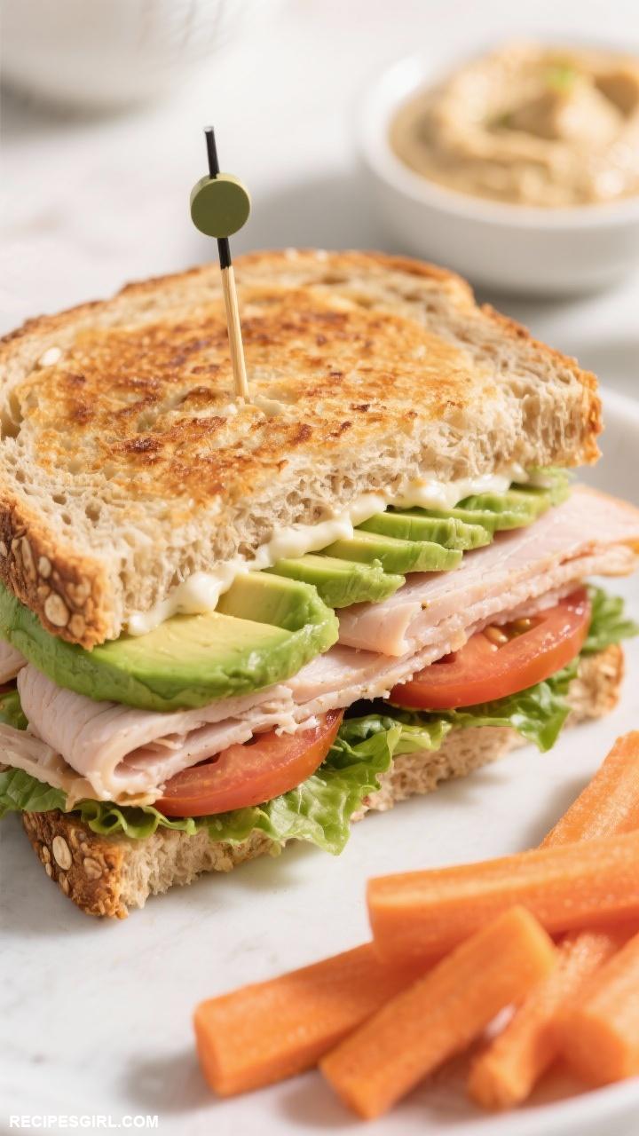 lunch ideas Turkey and Avocado Club on Whole Grain Bread
